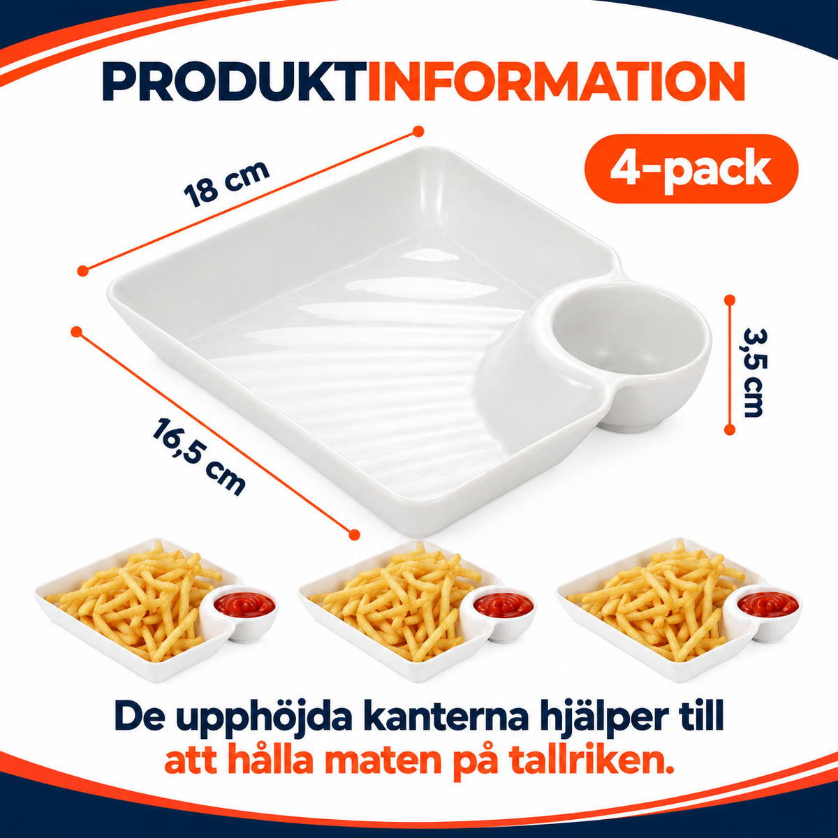 Fyrkantiga snackstallrikar med såsfack | DippForm