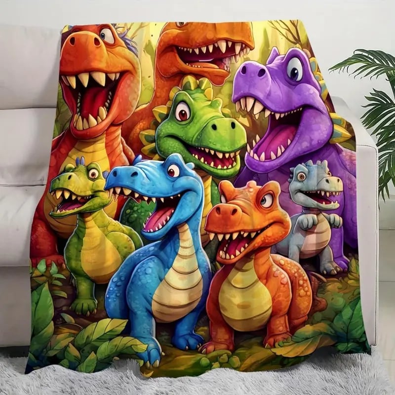 Söta leende dinosaurier – HD digitaltryckt flanell