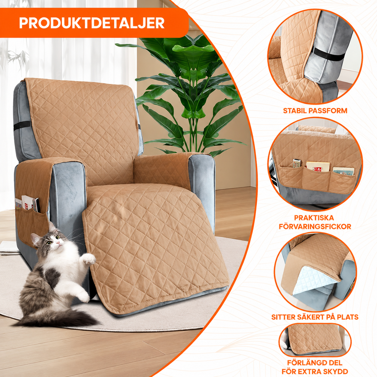 Halkfritt Överdrag för Reclinerfåtölj | CozyGuard
