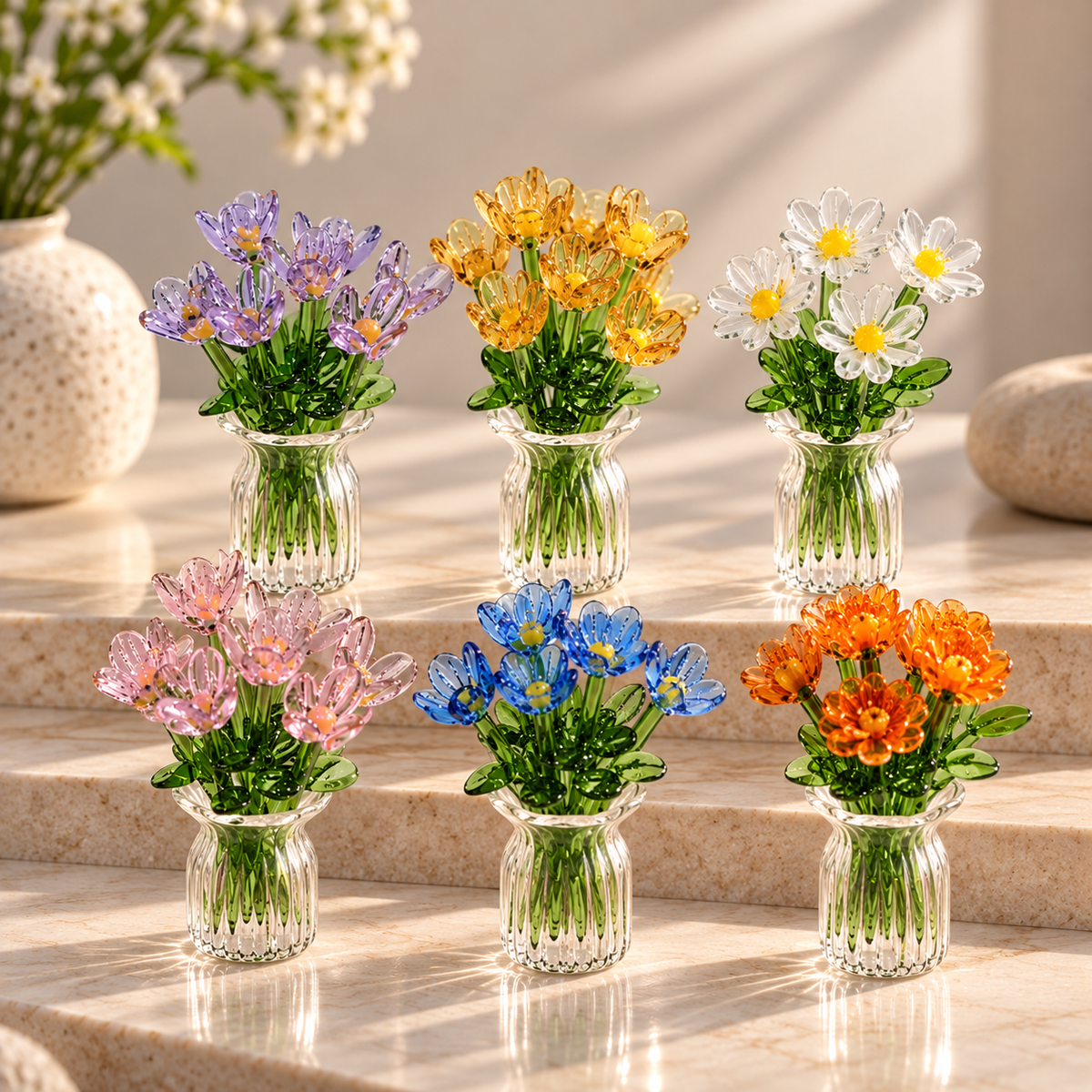 Dekorativa miniblommor i glas – 7-pack | GlasBlom