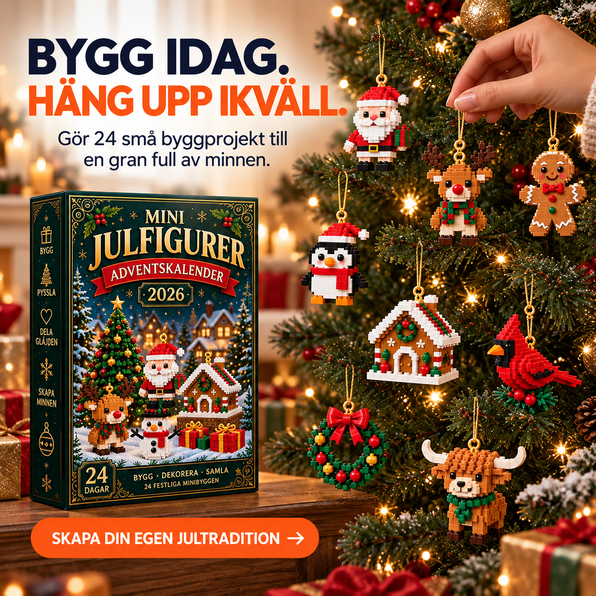 Julkalender med 24 byggbara juldekorationer | JulBygg