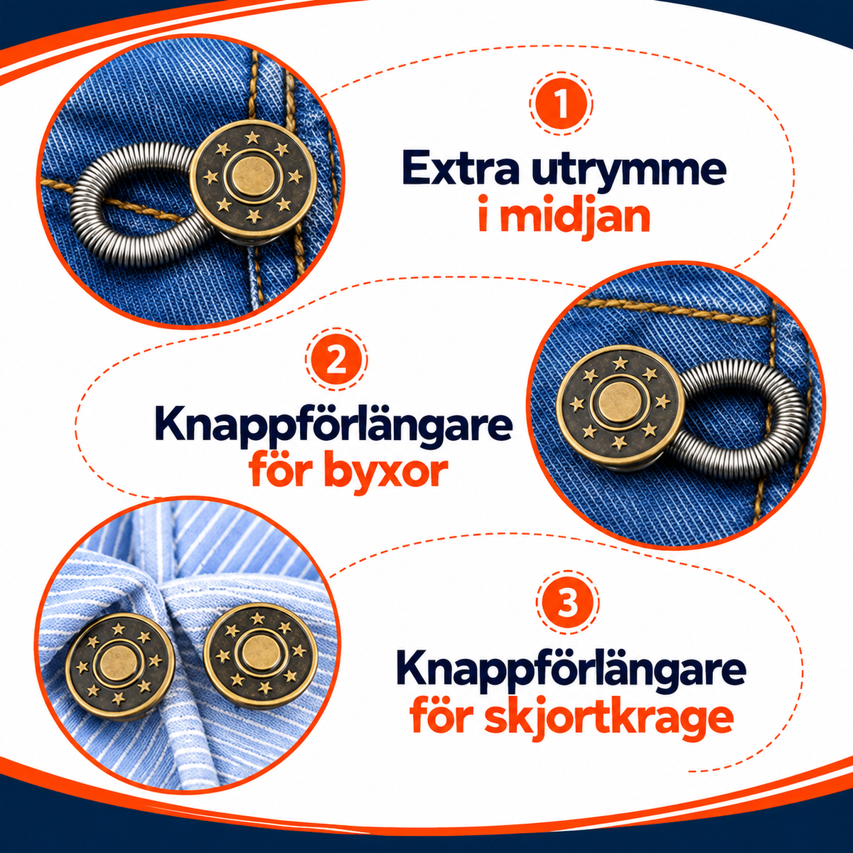 Elastiska knappförlängare för byxor | KnappFlex