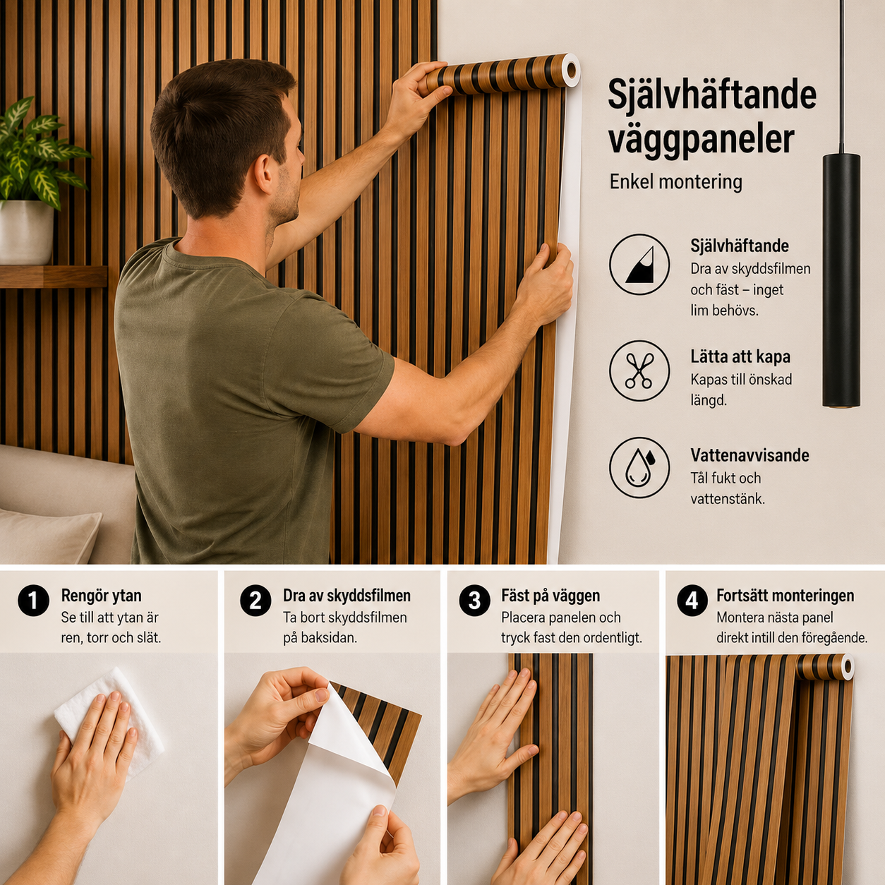 Självhäftande Väggpanel med Trälook | LumiWall