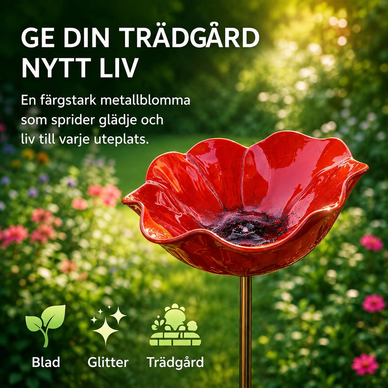 Metallvallmo för trädgård | Dekorativ fågelbadspinne