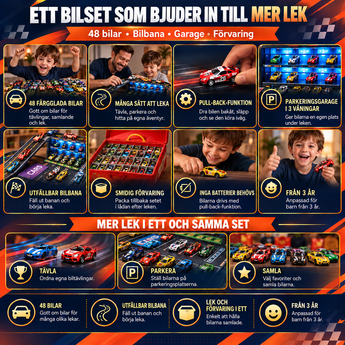 Racerbilsset med 48 pull-back-bilar | RaceMax