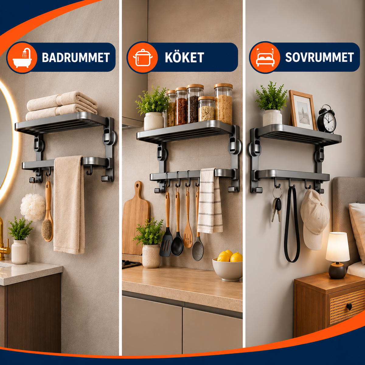 Hopfällbar vägghylla med sugkoppar | SmartShelf