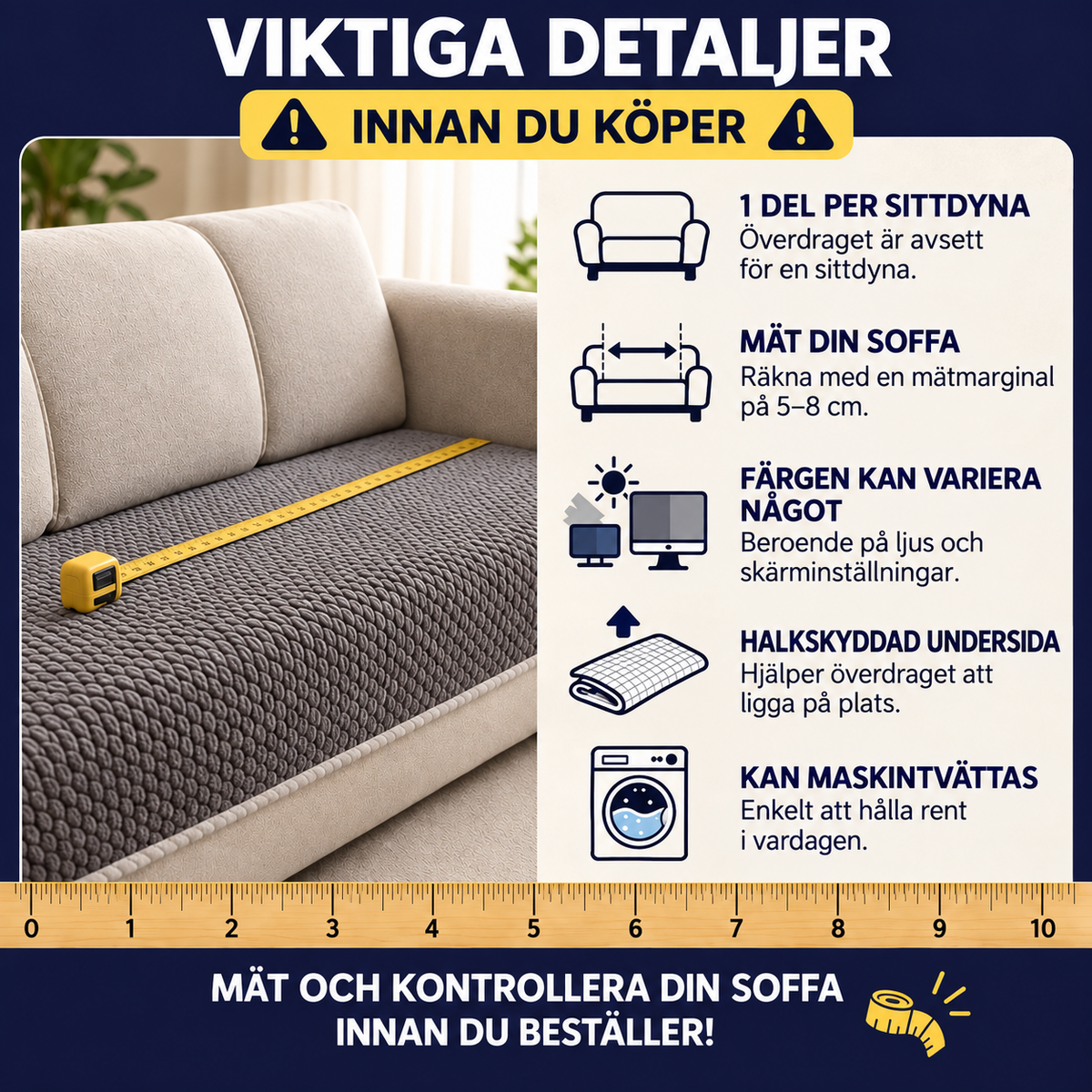 Tjockt halkskyddande sofföverdrag | SofaGrip