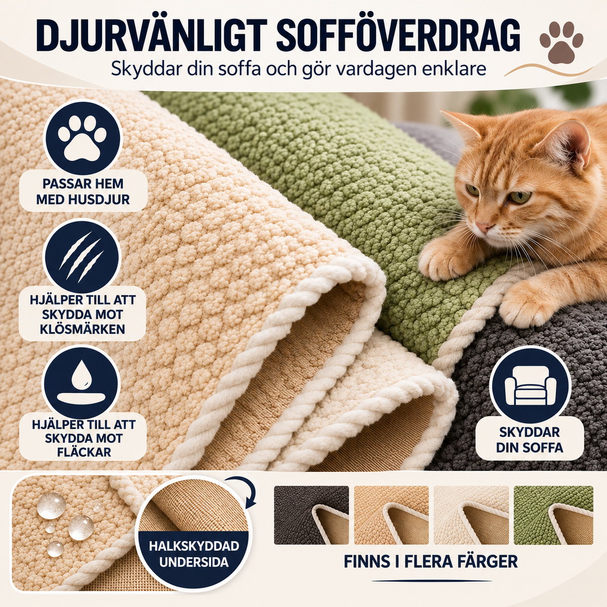 Tjockt halkskyddande sofföverdrag | SofaGrip