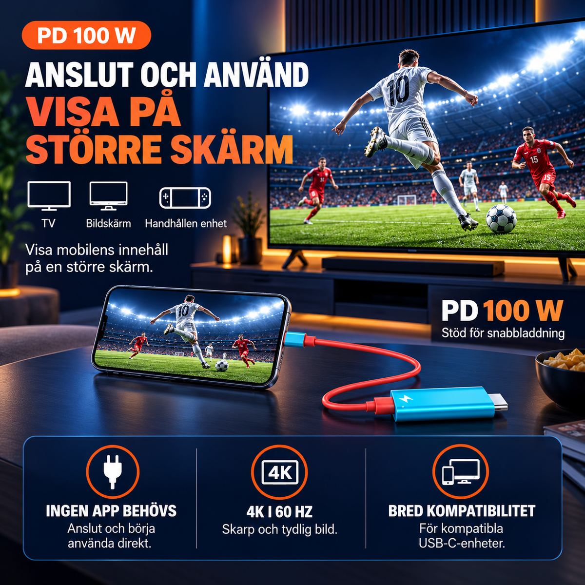 2 m USB-C till HDMI-kabel för Switch | ViewPro