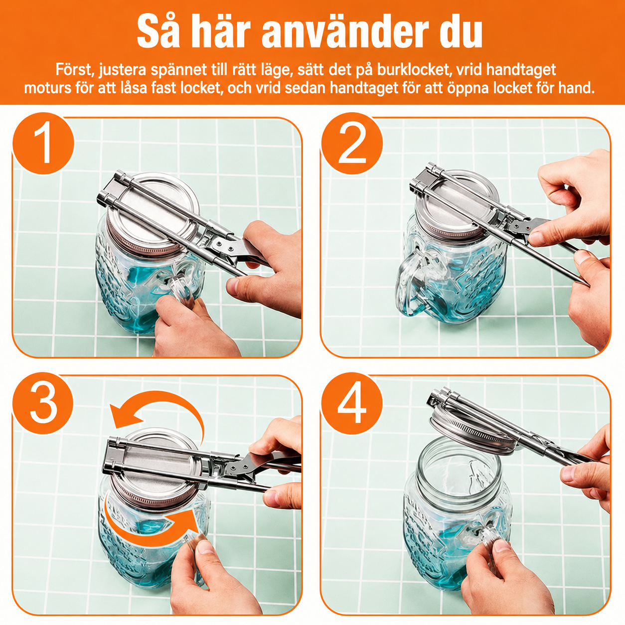 Justerbar burköppnare i rostfritt stål | Ergonomiskt köksverktyg