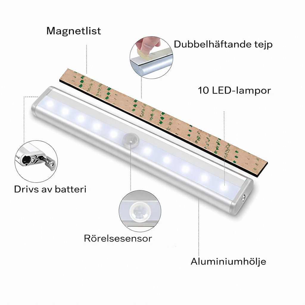 LED-lampa med rörelsesensor | Trådlös nattbelysning