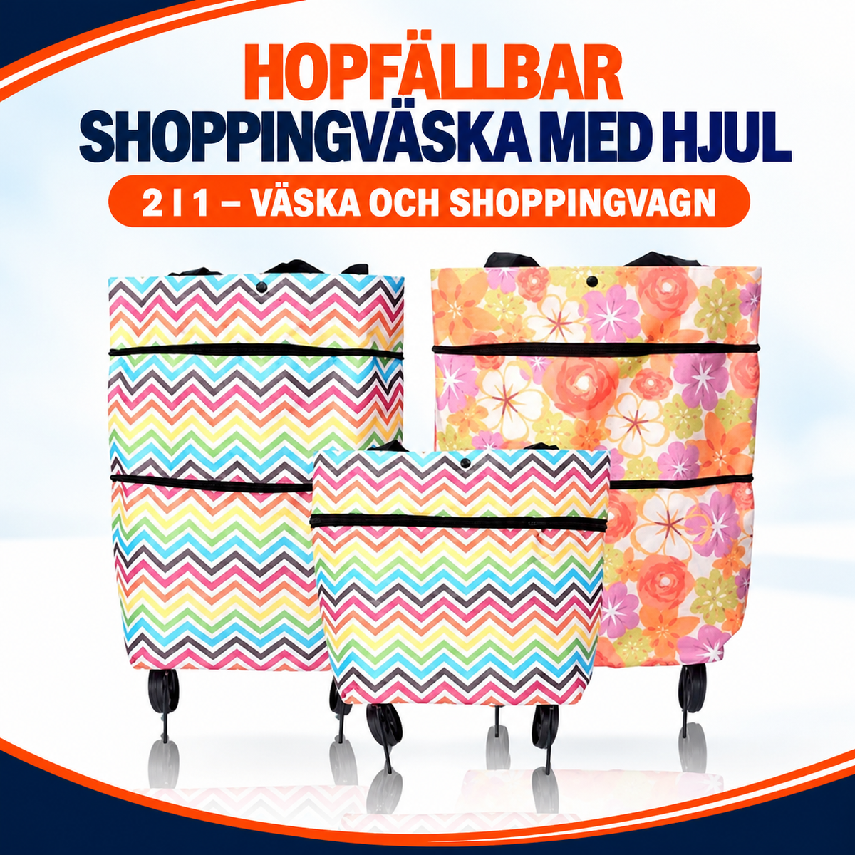 Hopfällbar shoppingväska med hjul | RollEase