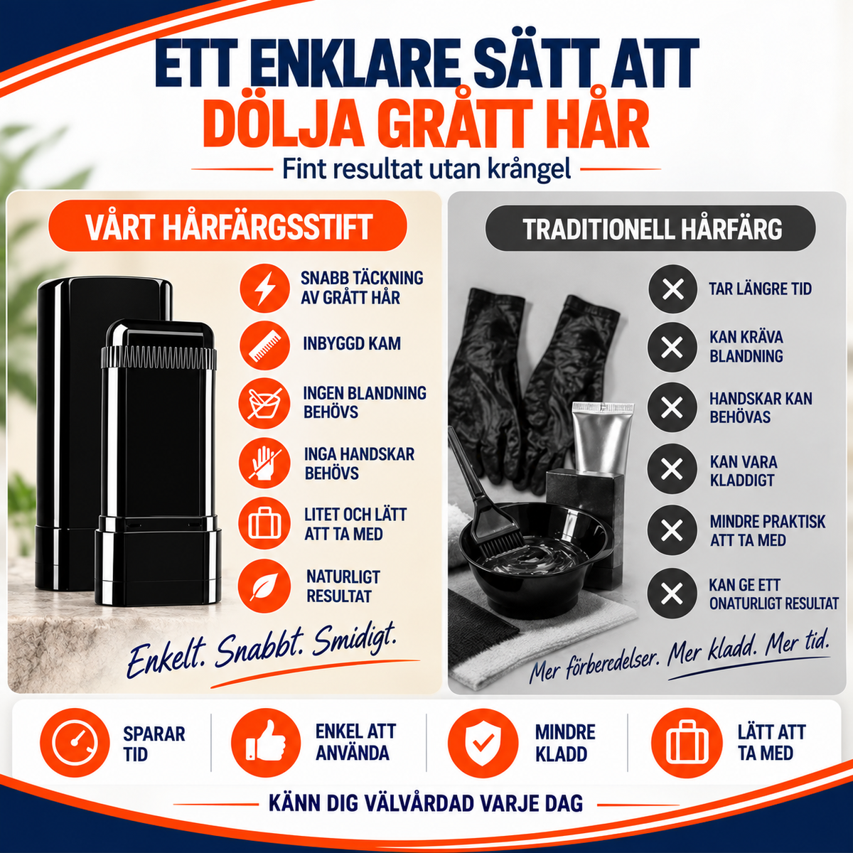 Hårfärgsstift med kam för grå utväxt | RootBlend