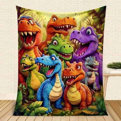 Söta leende dinosaurier – HD digitaltryckt flanell
